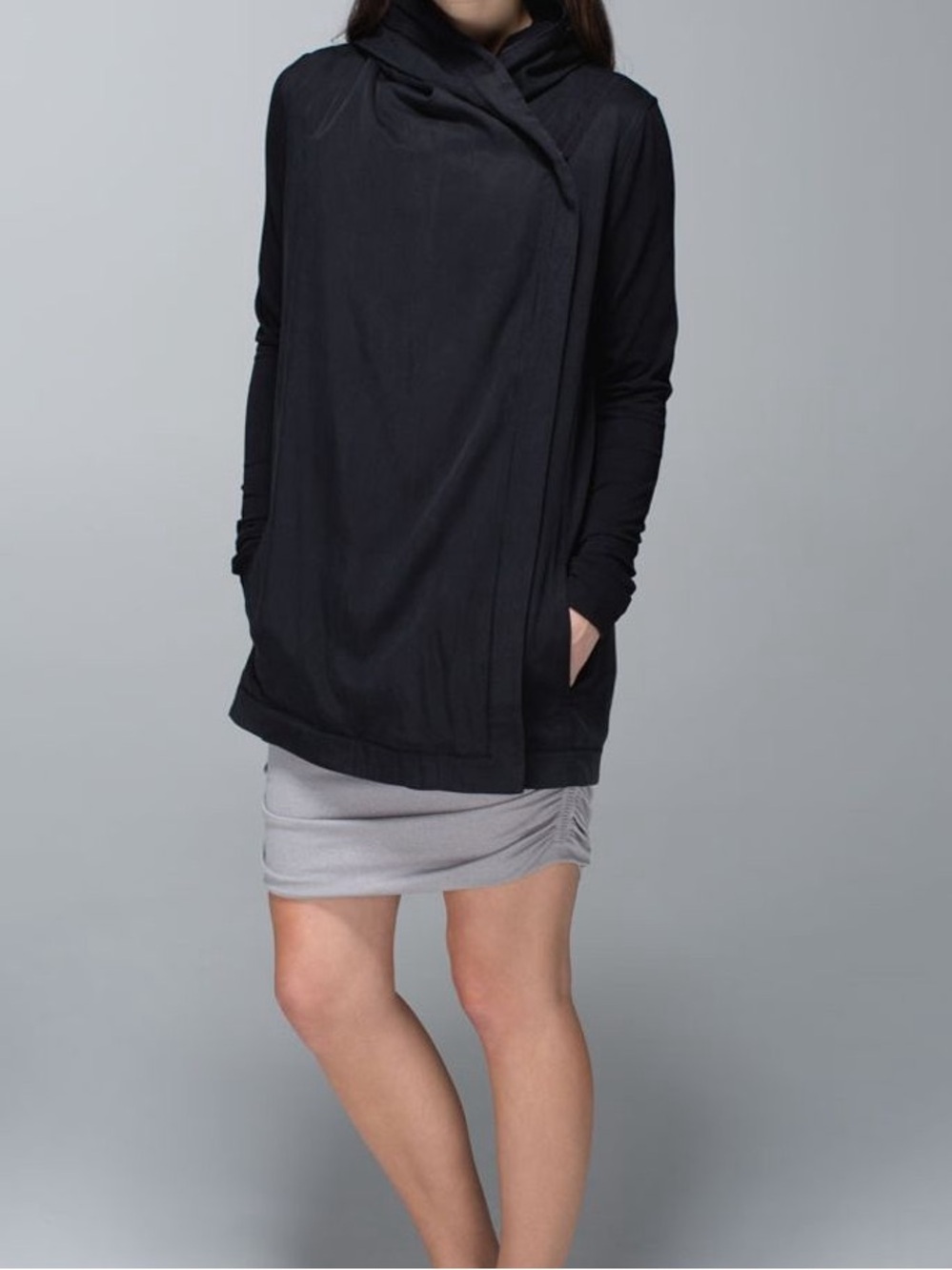Lululemon Blissed Out Wrap Black Asymmetrical Hooded Sweater Size 6